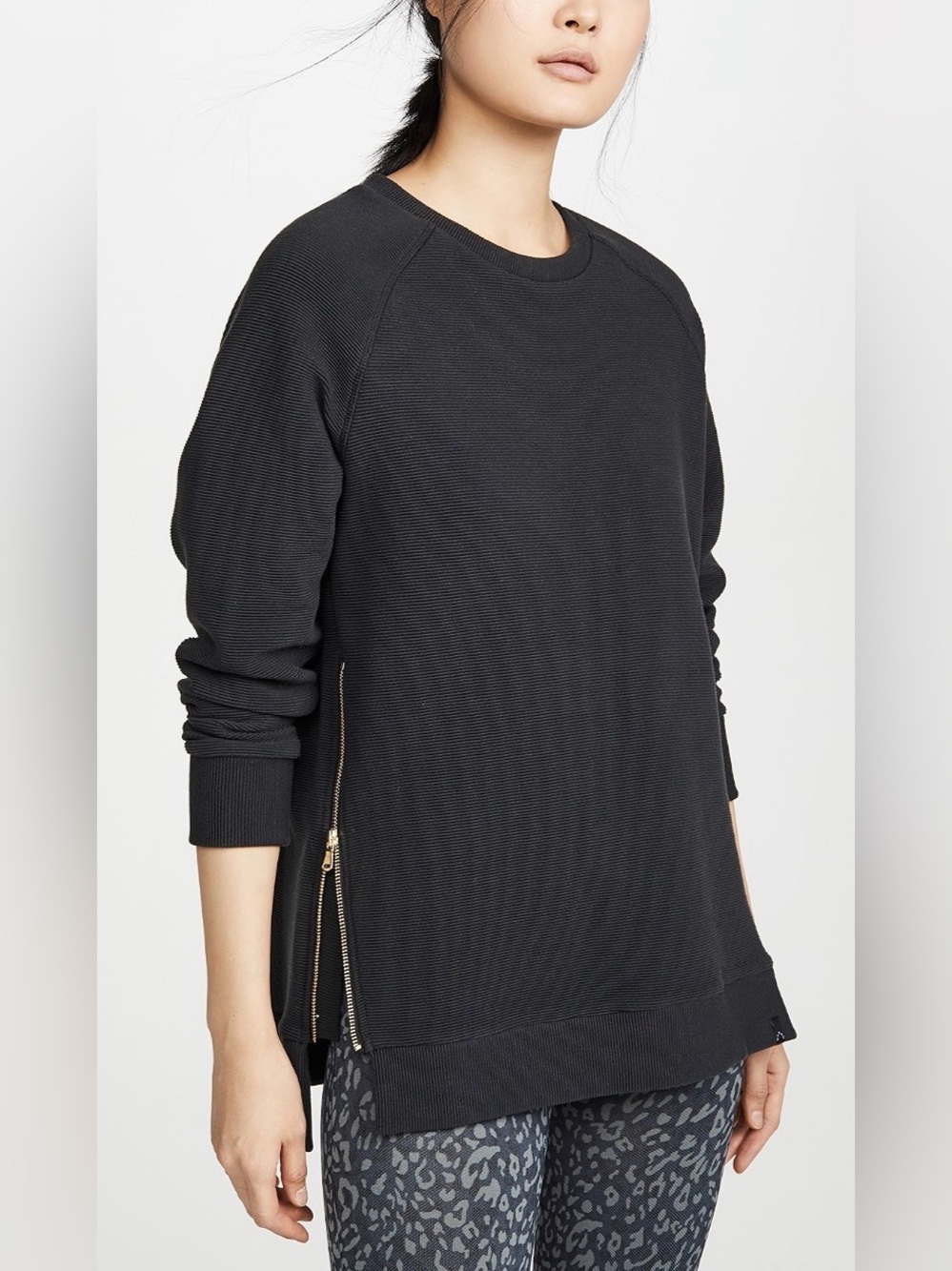 Varley Manning Ribbed Side Zip Sweatshirt Charcoal Gold Zip